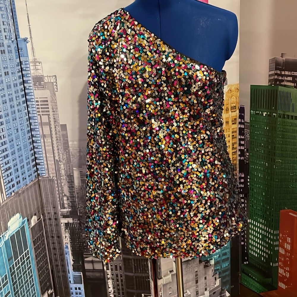 NWT multi color Asymmetrical sequin bling one shoulder top PRICED FOR QUICK SALE